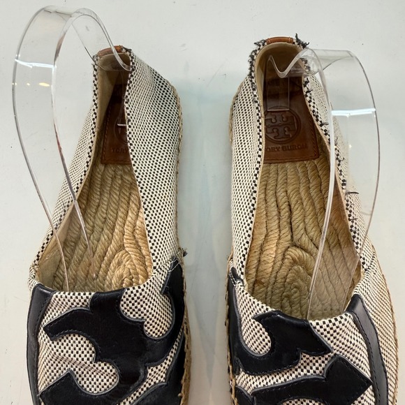 Tory‎ Burch Logo Espadrille Flats Black Cream Womens Size 7.5 - Picture 4 of 8